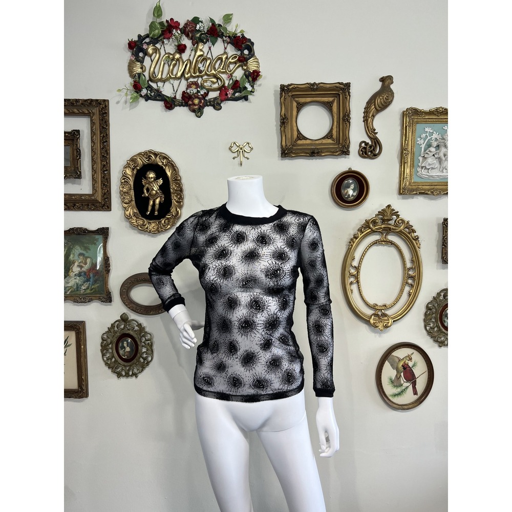 Diesel Vintage Gothic Evil Eye Velvet Flock Mesh Top Size XS